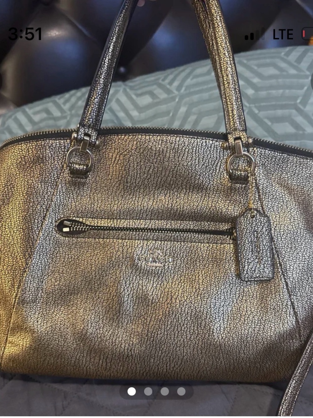 Coach Metallic gold bag and wrislet black 
Bundle
